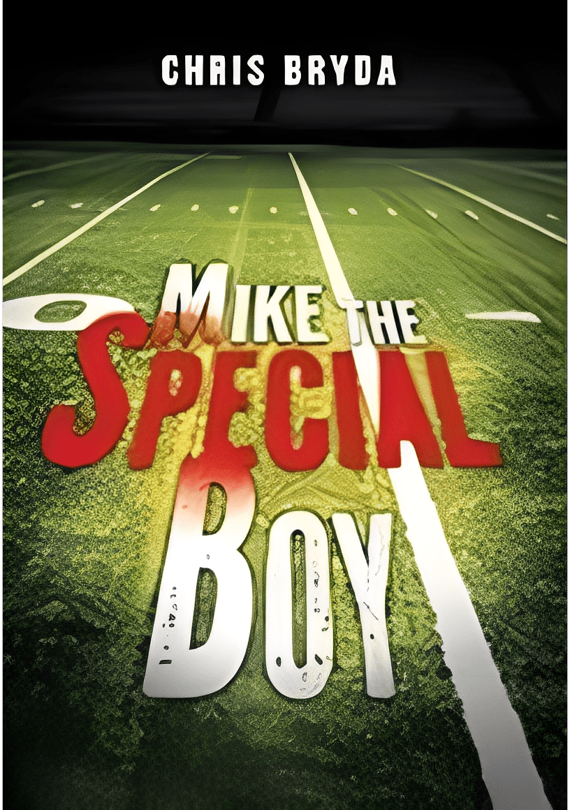 Book cover with football field background.
