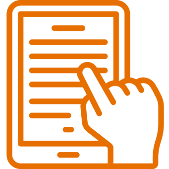 Hand touching tablet screen icon.