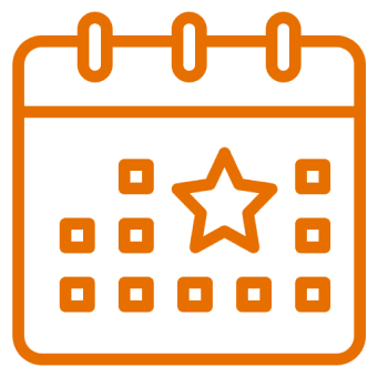Calendar icon with star symbol, orange outline.